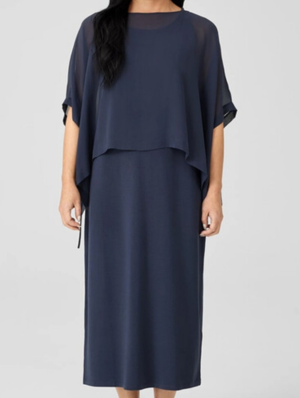 Eileen Fisher Silk Georgette Poncho Midi Dress